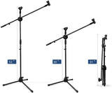 Microphone Stand, Tripod Boom Microphone Stand with Mic Clips, Collapsible and Lightweight, Both Arms Adjustable, Perfect for Studio Recording - RaditShop