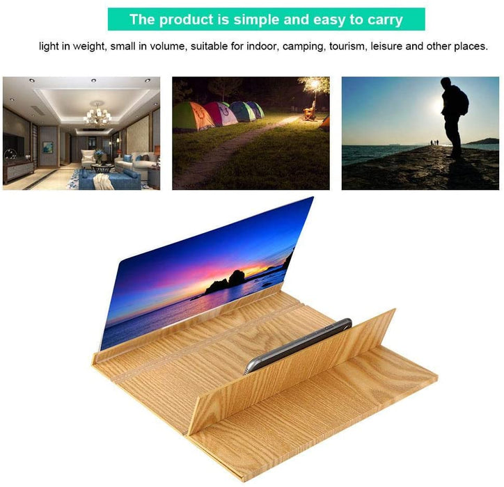 Phone Screen Magnifier, Phone Magnifying Screen, Desktop 3D Enlarger Screen Wooden Foldable Stand Holder, Movie & Video Stereoscopic Amplifying for All Smartphone - 12" - Original Wood - Sparkmart