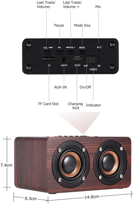 Wood Portable Bluetooth Speaker vintage Wireless FM Radio  Connection, TF Card & MP3 Player - Sparkmart
