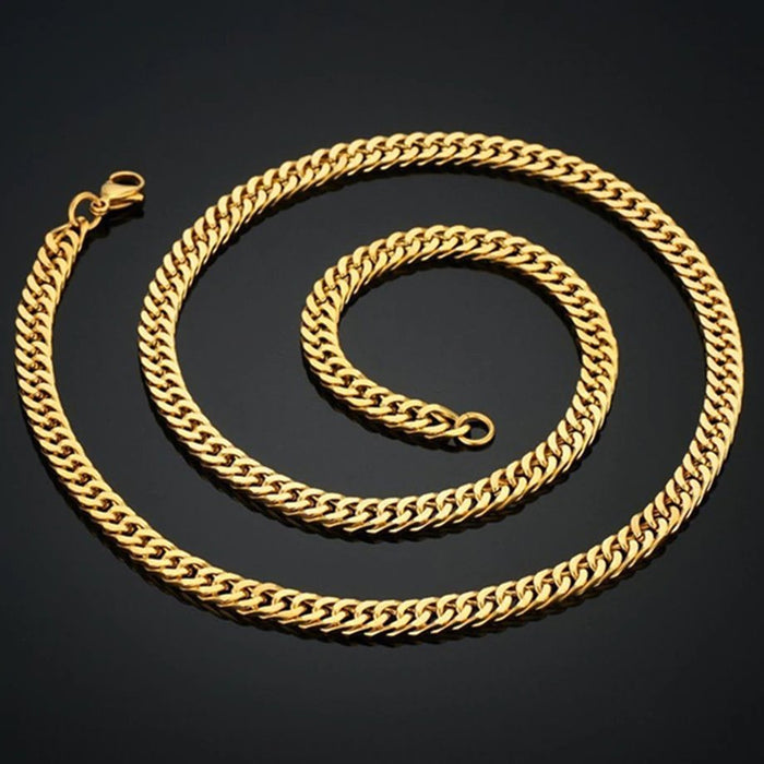 18 kt Yellow Gold plated Cuban Link Chain Necklace 24 inch - Sparkmart