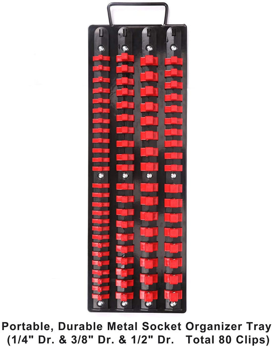 80-Piece Portable Socket Organizer Tray, 1/4-Inch, 3/8-Inch, 1/2-Inch,Heavy Duty - Sparkmart