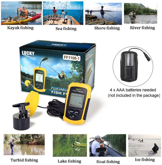 Luckylaker Portable Fishing Sonar, Wired Fish Finder Fishfinder