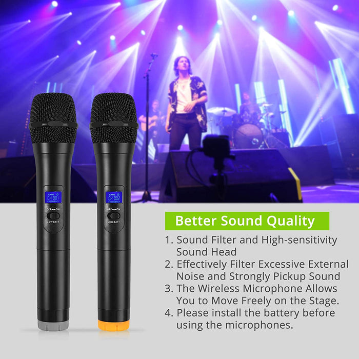 Wireless Microphone for Karaoke,Kmise Wireless Microphone System UHF  Wireless Mic Dual Channel Cordless Handheld Microphones Set for Karaoke  Home KTV