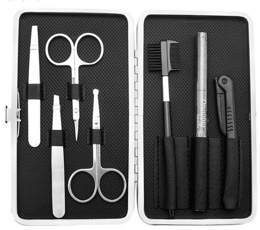 Eyebrow kit grooming kit Set-Stainless Steel with Tweezers, Scissors, Brow Groomers & Lash Combs - Sparkmart