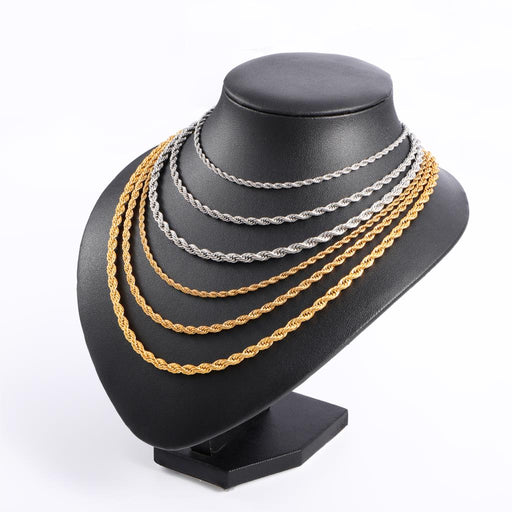 Rope Chain Necklace Women Men 18K Gold Plated, twisted Chain - Sparkmart