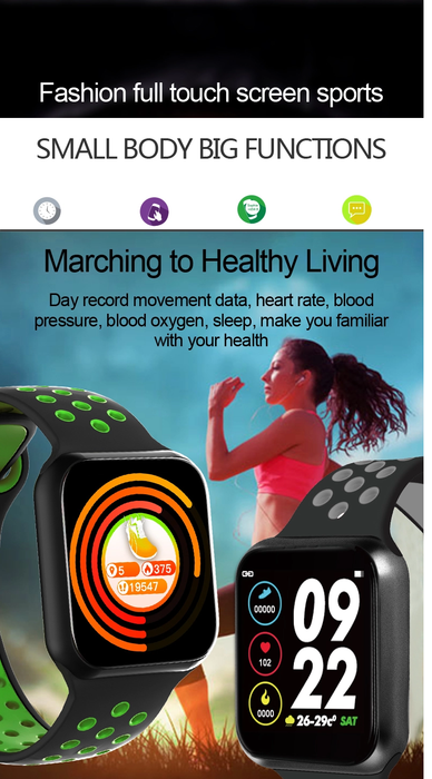 Smart Watch, Fitness Tracker Full Touch Screen Waterproof with Heart Rate, Blood Oxygen, Sleep Monitor - Sparkmart