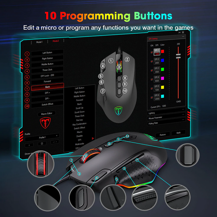 PICTEK PC257 Gaming Mouse, Brand New, Wired 12000 DPI - Sparkmart