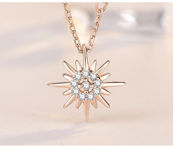 925 Sliver Necklace sun Zirconia  Ray Inspired Pendant - RaditShop