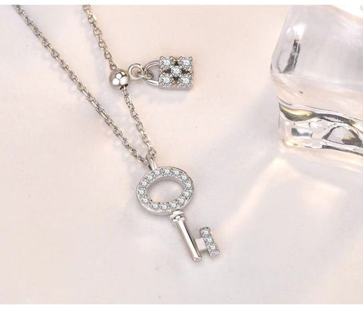 Key Pendant Necklace For Women 925 Sterling Silver Vintage Zirconia - RaditShop