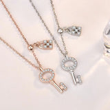 Key Pendant Necklace For Women 925 Sterling Silver Vintage Zirconia - RaditShop