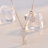 Key Pendant Necklace For Women 925 Sterling Silver Vintage Zirconia - RaditShop