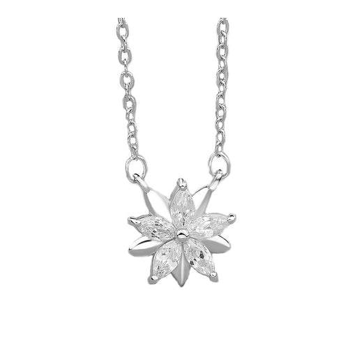Women's 925 Sterling Silver CZ Elegant Flower Prong Setting Pendant Necklace - RaditShop