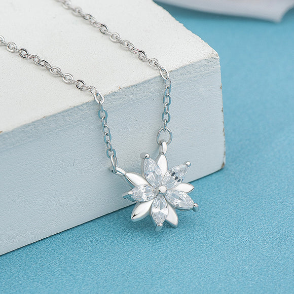 Women's 925 Sterling Silver CZ Elegant Flower Prong Setting Pendant Necklace - RaditShop