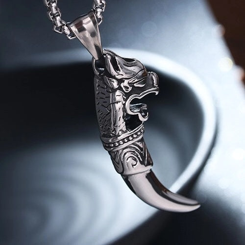 Wolf Tooth Stainless Amulet Pendant Necklace - Sparkmart