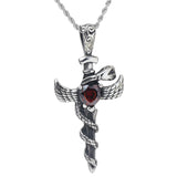 Jewelry Mens Snake Wing Cross Sword Stainless Steel Pendant Necklace 22 inch - Sparkmart