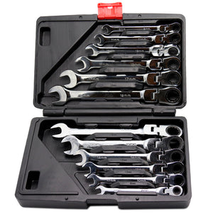 PowerPowel 12-Piece Flex-Head Ratcheting Wrench Set, Metric 8mm-19mm - RaditShop