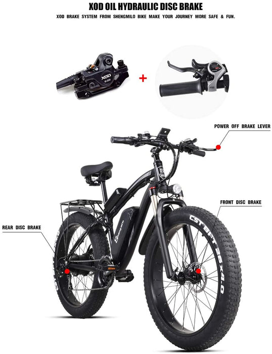 Shimano E7 26 Inch Fat Tire Electric Bike 48V 800W Motor Snow Electric Bicycle 21 Speed Mountain Electric Bicycle Pedal Assist Lithium Battery Hydraulic Disc Brake - RaditShop